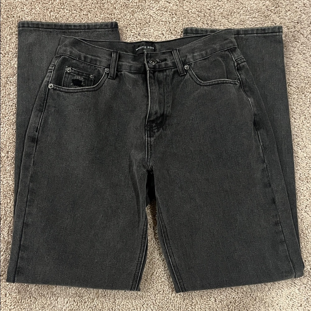 WHITE FOX BOUTIQUE Fashion Society Mid Rise Straight Leg Jeans in Acid Black
